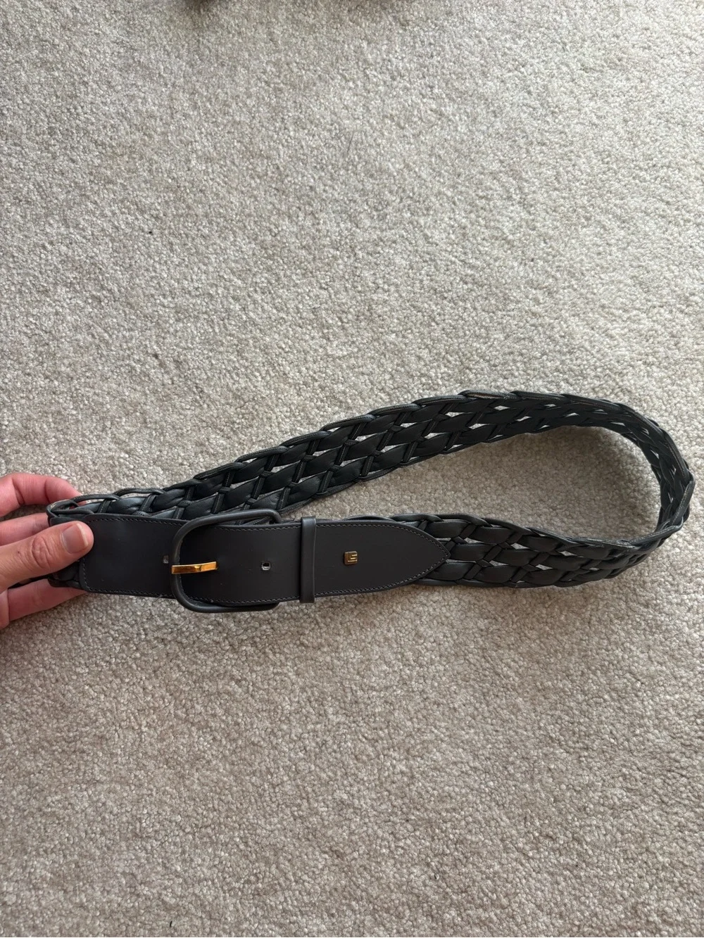Vintage Guy Laroche Paris Braided Black Leather Belt